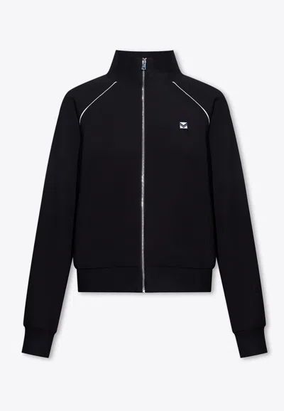 Tory Burch Bonded Crepe Zip-up Track Jacket In Black