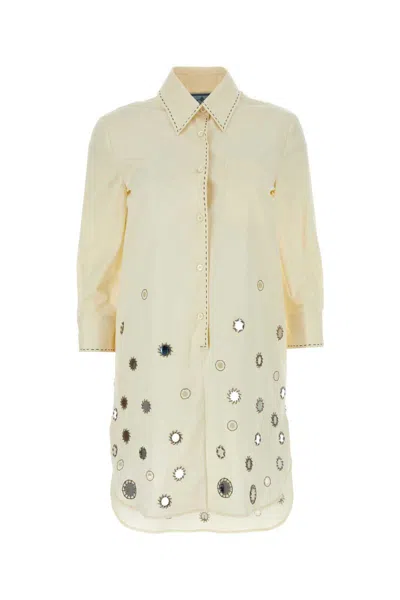 Prada Abito Chemisier In Cotone Sabbia Donna In Beige O Tan