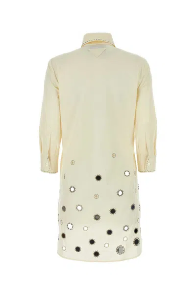Prada Abito Chemisier In Cotone Sabbia Donna In Beige O Tan