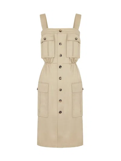 Saint Laurent Women's Casual Style Sleeveless Cotton Medium Dress In Beige