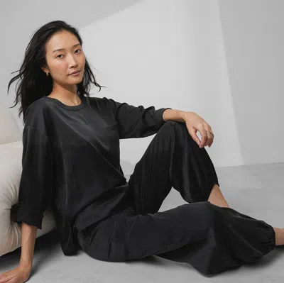 Lunya Washable Silk Long Sleeve Jogger Pant Set In Immersed Black