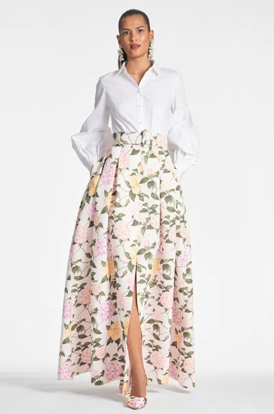 Sachin & Babi Florence Gown In White/pink Lemonade Bouquet