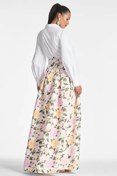 Sachin & Babi Florence Gown In White/pink Lemonade Bouquet