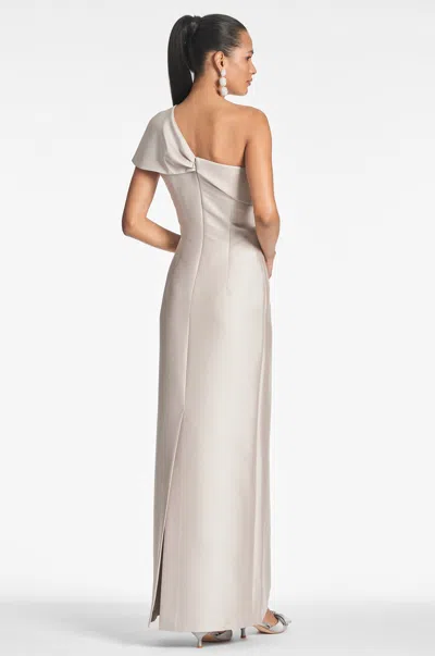 Sachin & Babi Ines One-shoulder Bow Column Gown In Frosty Pewter