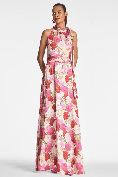 Sachin & Babi Women's Kayla Floral Crinkled Chiffon Halter Gown In Campo Di Fiore