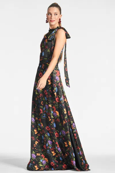 Sachin & Babi Kayla Floral Crinkle Georgette Gown In Noir Wildflower