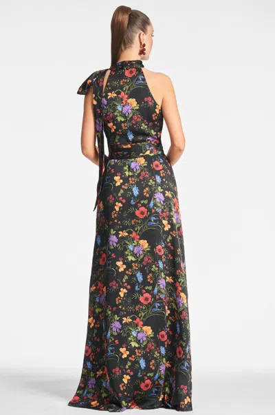 Sachin & Babi Kayla Floral Crinkle Georgette Gown In Noir Wildflower