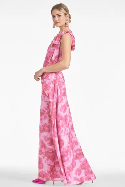 Sachin & Babi Kayla Floral-print Chiffon Halter Gown In Pink Fantasia Bloom