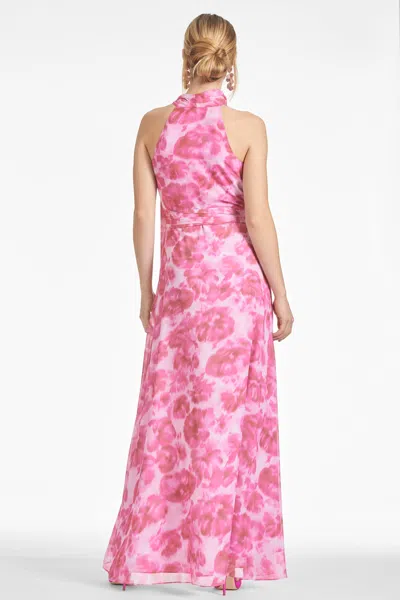 Sachin & Babi Kayla Floral-print Chiffon Halter Gown In Pink Fantasia Bloom