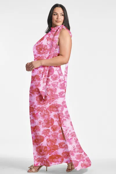 Sachin & Babi Kayla Floral-print Chiffon Halter Gown In Pink Fantasia Bloom