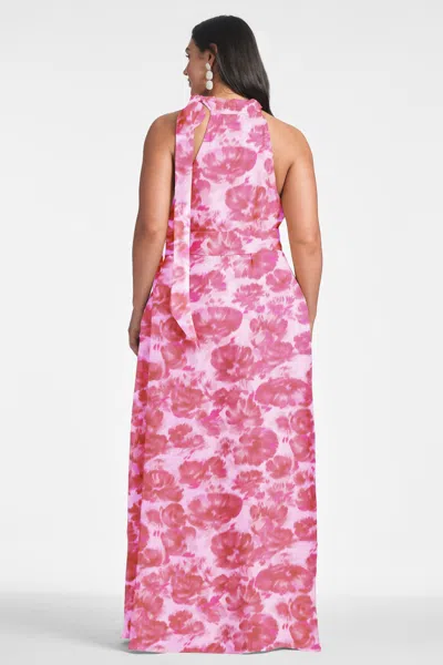 Sachin & Babi Kayla Floral-print Chiffon Halter Gown In Pink Fantasia Bloom