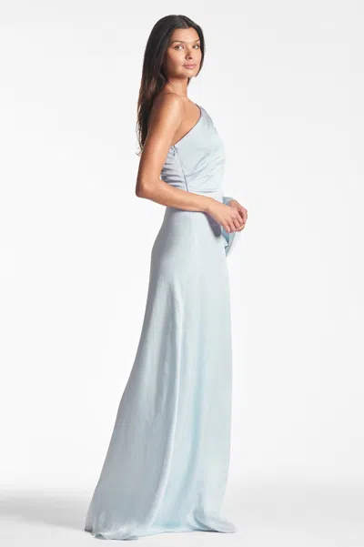 Sachin & Babi Keely Long Sleeve One-shoulder Gown In Ice Blue