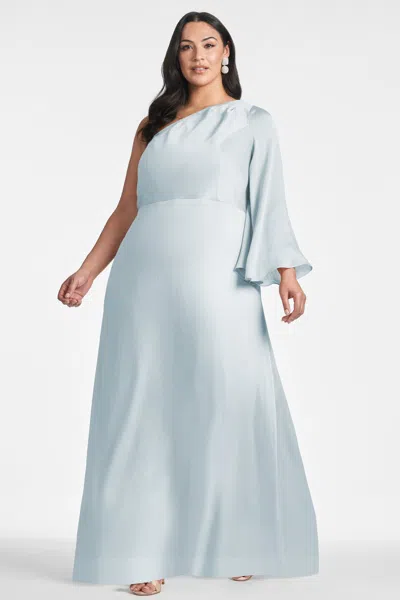 Sachin & Babi Keely Long Sleeve One-shoulder Gown In Ice Blue