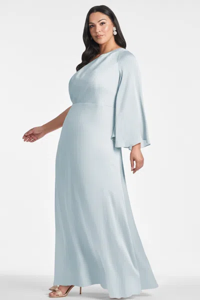 Sachin & Babi Keely Long Sleeve One-shoulder Gown In Ice Blue