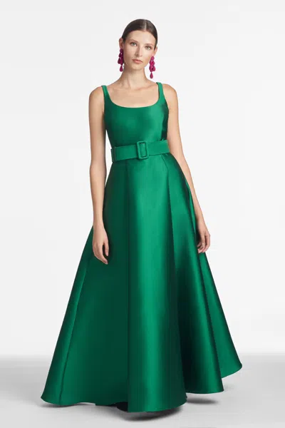 Sachin & Babi Kruse Empire-line Belted Gown In Emerald
