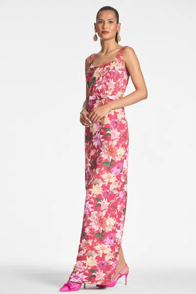 Sachin & Babi Lana Sleeveless Floral-print Column Gown In Deep Pink Dahlia