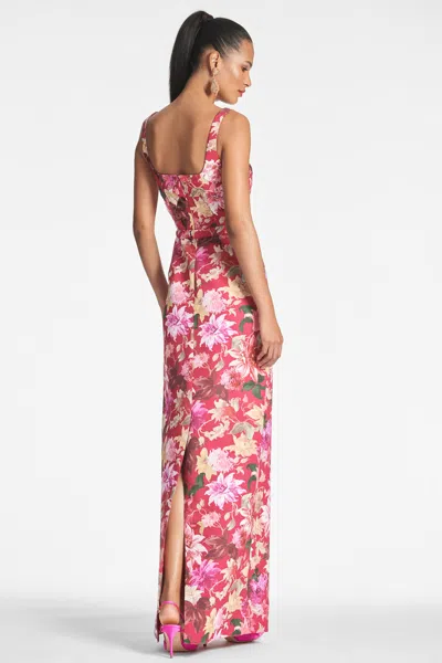 Sachin & Babi Lana Sleeveless Floral-print Column Gown In Deep Pink Dahlia