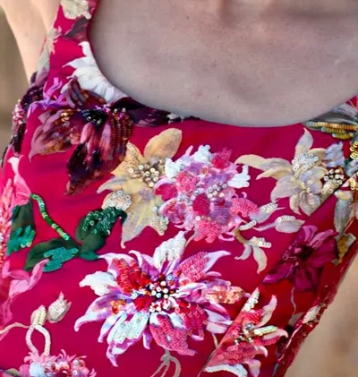 Sachin & Babi Lana Sleeveless Floral-print Column Gown In Deep Pink Dahlia