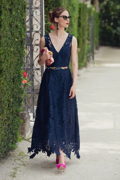Sachin & Babi Miuccia Eyelet-embroidered Maxi Dress In Navy