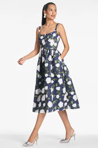 Sachin & Babi Olena Floral Mikado Midi Cocktail Dress In Navy/ivory Moonlit Garden