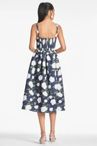 Sachin & Babi Olena Floral Mikado Midi Cocktail Dress In Navy/ivory Moonlit Garden