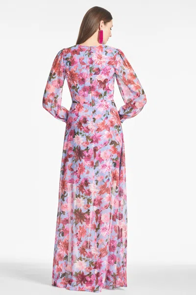 Sachin & Babi Penny Long Sleeve Chiffon A-line Gown In Pink/periwinkle Dahlia