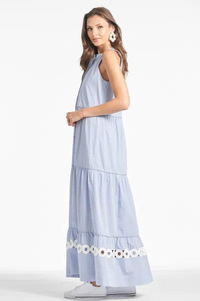 Sachin & Babi Positano Tiered Lace-inset Maxi Dress In Pinstripe