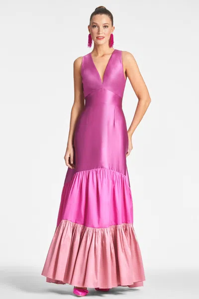 Sachin & Babi Rori Tiered Colorblock Gown In Fuchsia/multi