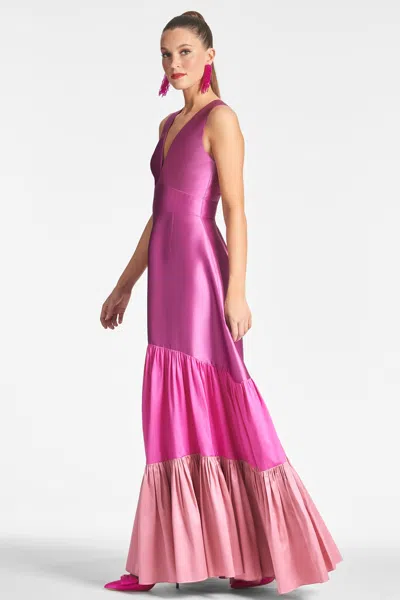 Sachin & Babi Rori Tiered Colorblock Gown In Fuchsia/multi