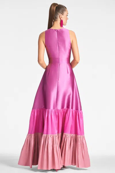 Sachin & Babi Rori Tiered Colorblock Gown In Fuchsia/multi