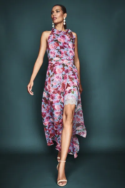 Sachin & Babi Selena Gown In Pink/periwinkle Dahlia