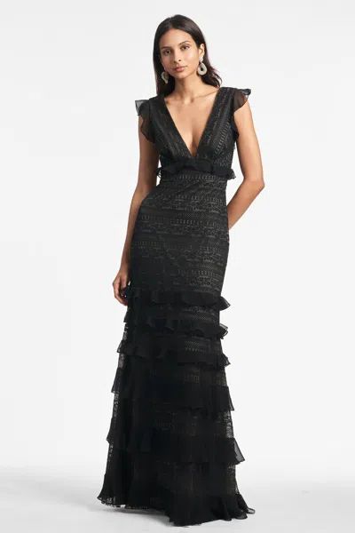Sachin & Babi Serafina Lace Ruffled Gown In Black