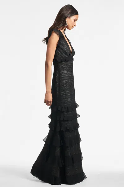 Sachin & Babi Serafina Lace Ruffled Gown In Black