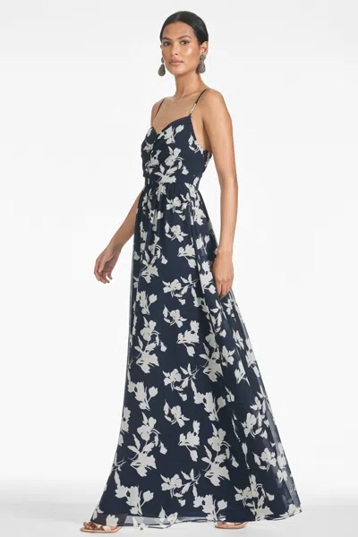 Sachin & Babi Sienna Floral Chiffon Gown In Navy Venetia Petal