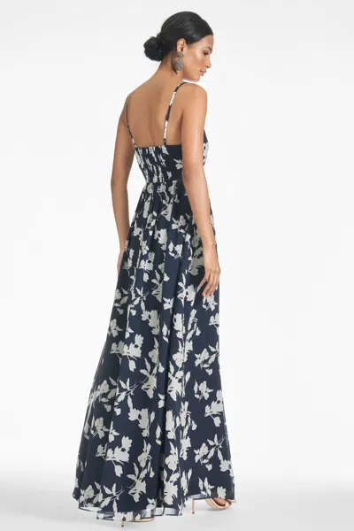 Sachin & Babi Sienna Floral Chiffon Gown In Navy Venetia Petal