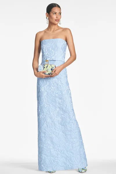 Sachin & Babi Strapless Floral Jacquard Column Gown In Ice Blue