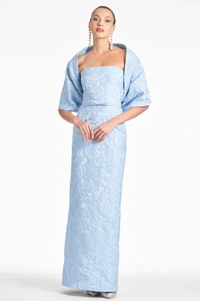 Sachin & Babi Strapless Floral Jacquard Column Gown In Ice Blue