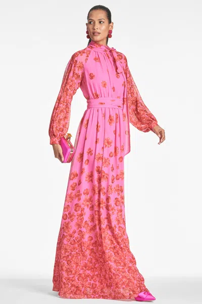 Sachin & Babi Vera Floral-print Gown In Rose/vermillion