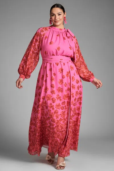 Sachin & Babi Vera Floral-print Gown In Rose/vermillion