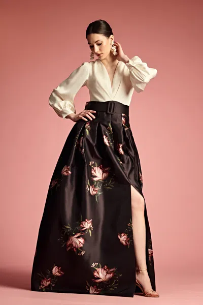 Sachin & Babi Zoe Blossom Gown In Ivory/noir Blossom