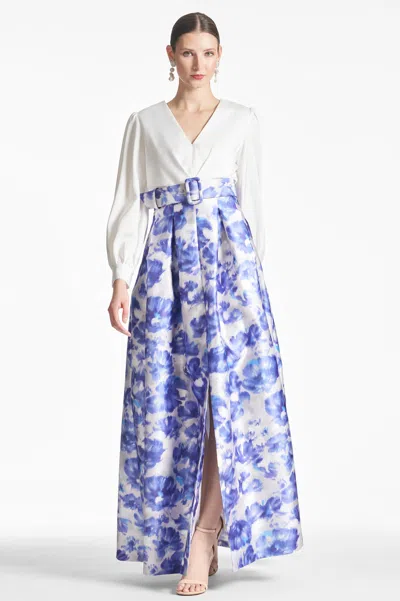 Shop Sachin & Babi Zoe Gown In Off White/azure Watercolor