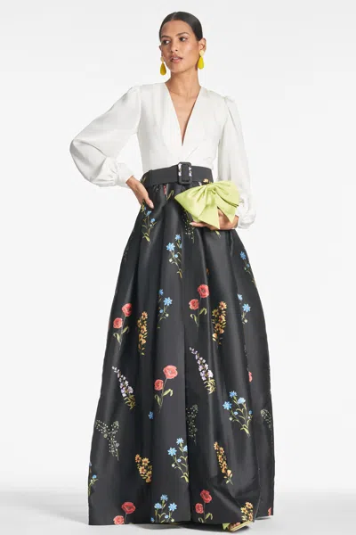 Sachin & Babi Zoe Colour-block Gown In Off White/noir Bouquet