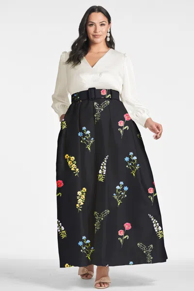 Sachin & Babi Zoe Colour-block Gown In Off White/noir Bouquet