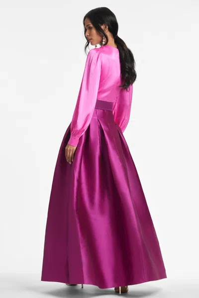 Sachin & Babi Zoe Belted Satin Gown In Pink & Magenta