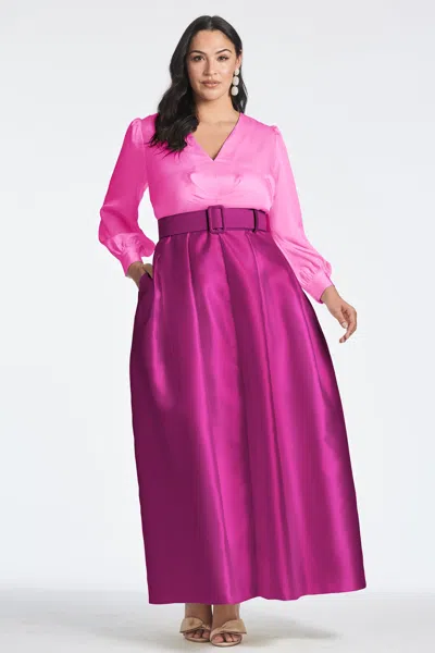 Sachin & Babi Zoe Belted Satin Gown In Pink & Magenta
