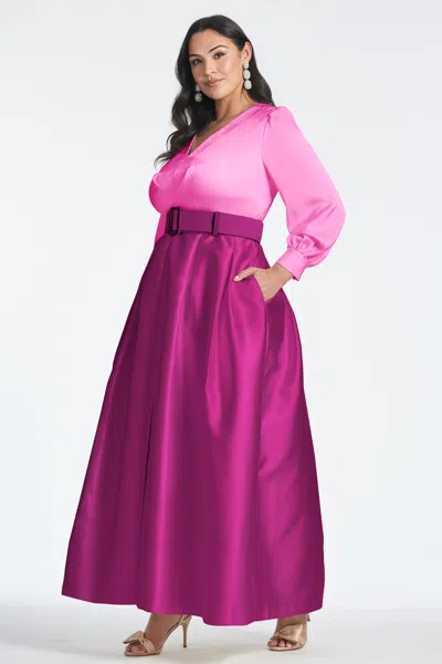 Sachin & Babi Zoe Belted Satin Gown In Pink & Magenta