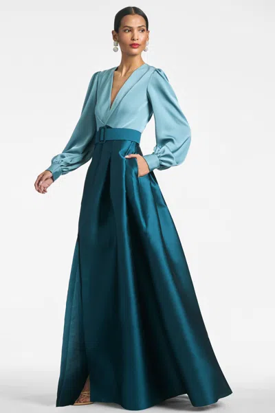 Sachin & Babi Zoe Gown In Seaglass/deep Teal