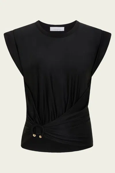 Shop Rabanne Asymmetric Gathered-detail Blouse In Black
