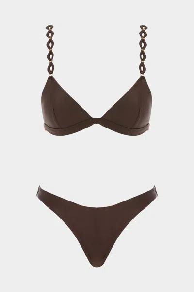 Zimmermann August Diamond Trim Tri Bikini Set In Chocolate