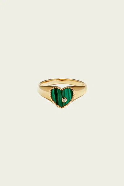 Shop Yvonne Léon Baby Chevalière Heart Ring In Yellow Gold & Malachite